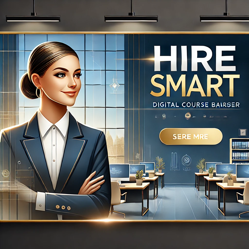 DALL·E 2025 01 30 14.16.50 A professional and modern digital course banner for Hire Smart. The design should feature a clean and elegant layout with a business theme. Include